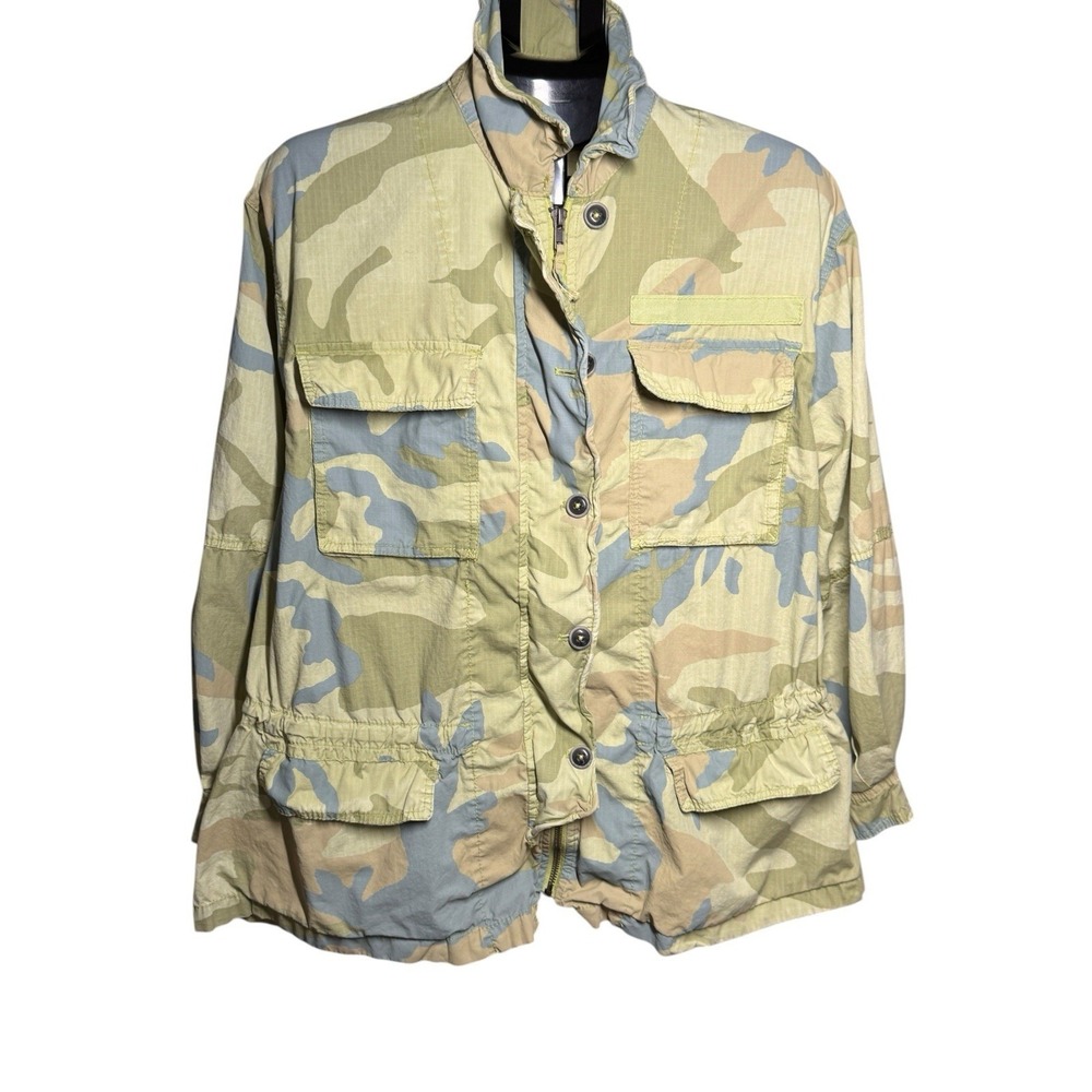 Free People Jacket Women's Size  M Lead The Way Lime Combo Camo Utility Zip